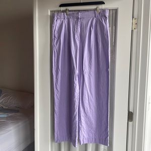 Abercrombie and Fitch Linen-Blend Tailored Wide Leg Pant Lavender Large